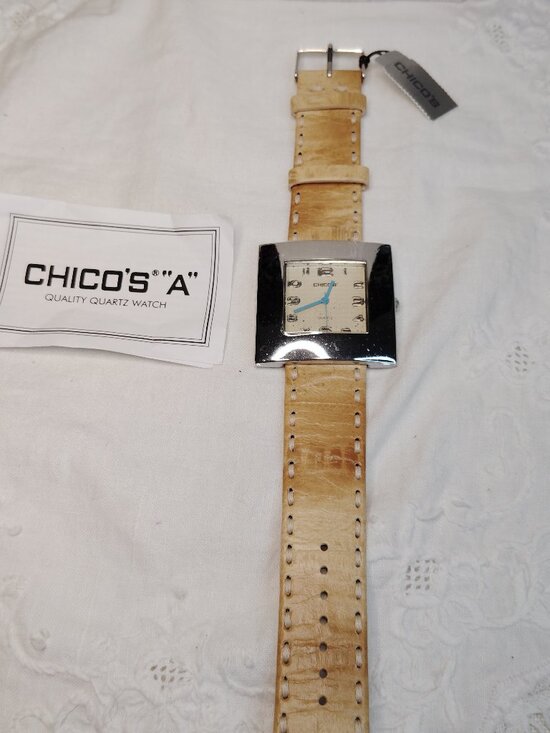 Chico’s “A” Series Quartz Watch • Square Silver Case • Camel Leather Band main image 6